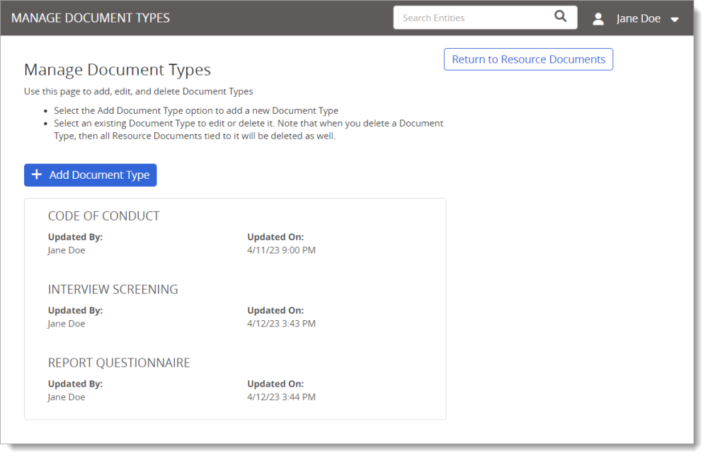 Manage Resource Documents Manage resource documents